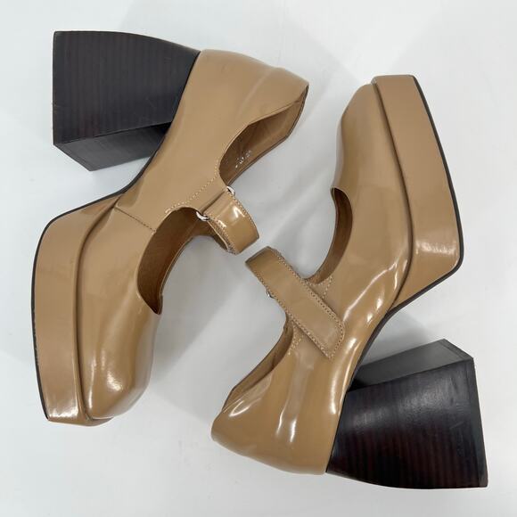 Jeffrey Campbell Reine Platform Mary Jane Womens 8 Tan Natural Block Heel Pump - Picture 6 of 13